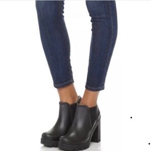 Hunter Heeled Black Rain Bootie Slip On Block Heel